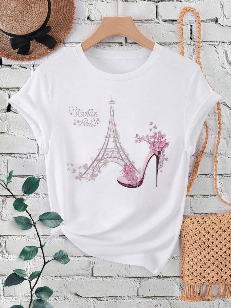 Summer Clothing In Paris - Mode Parijs Eiffeltoren Print Dames T-shirt