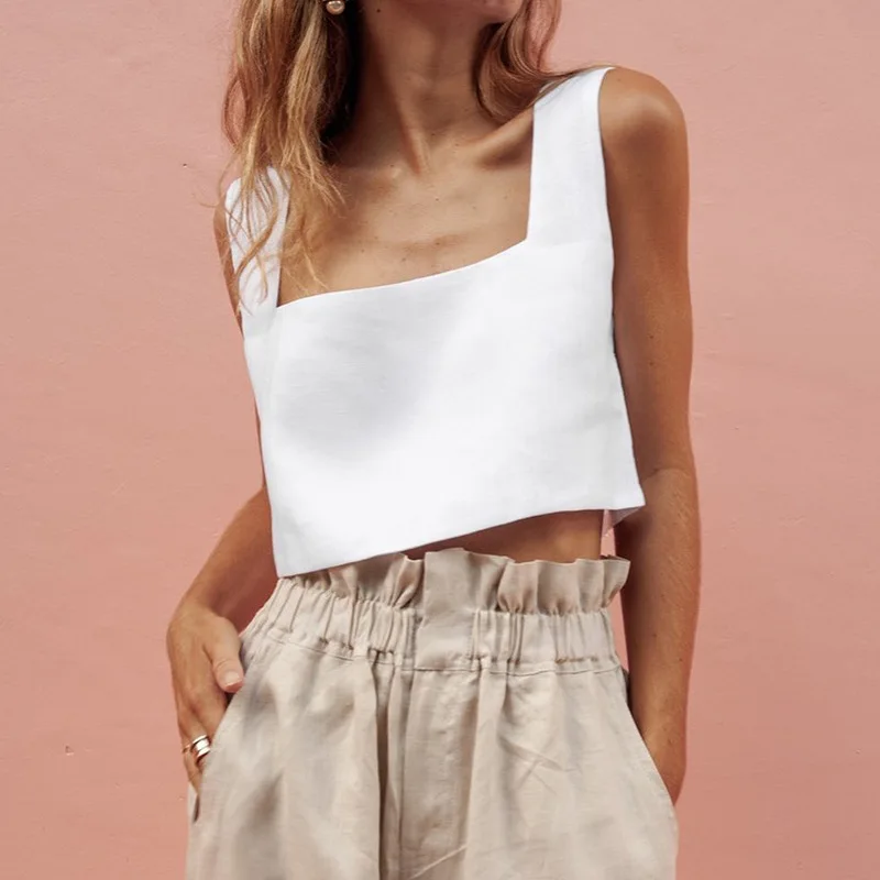 Summer Green Clothing - 100% Linnen Wit Crop Top 2026