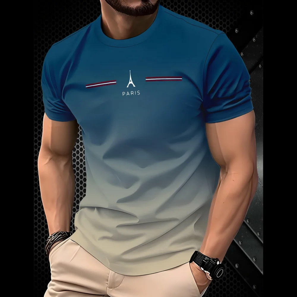 Summer Clothing In Paris - Zomer Herenkleding 3D Gradiënt Eenvoudig Parijs