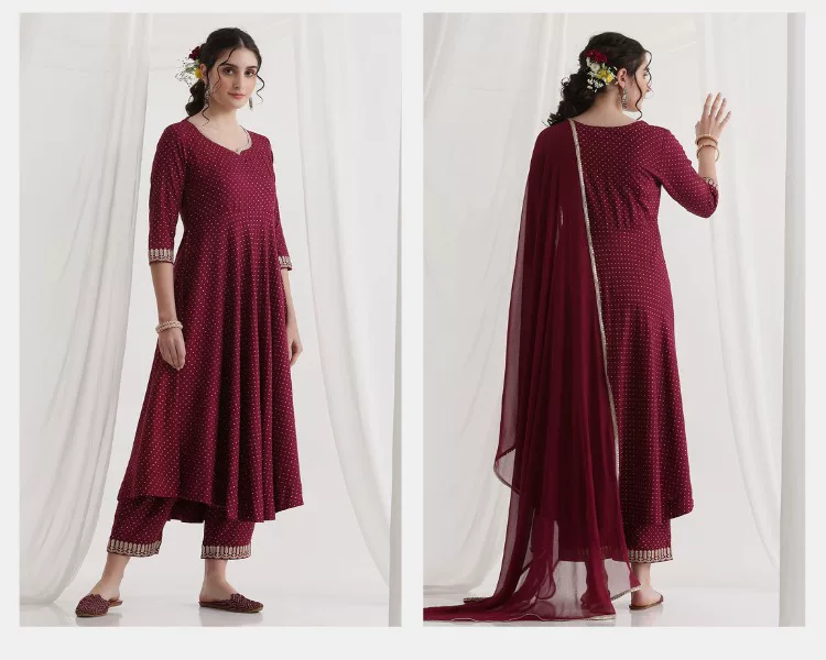 Dames Maroon Etnische Kurta Se - Summer Clothing Pakistan recensie en prijs