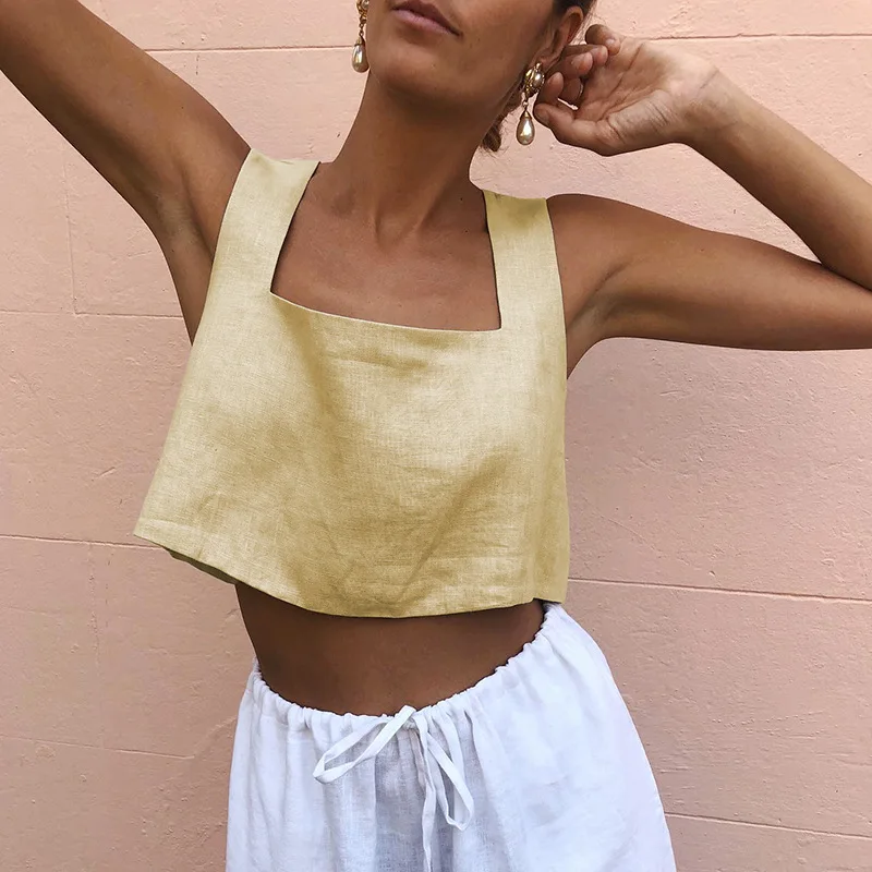 100% Linnen Wit Crop Top 2026  - Summer Green Clothing recensie en prijs