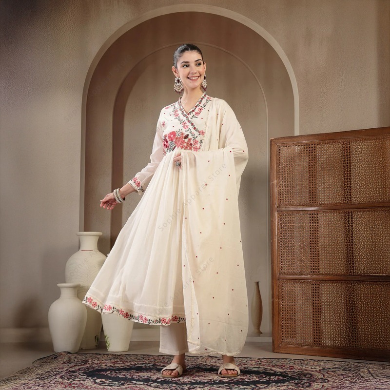 Witte katoenen Anarkali Kurti  - Summer Clothing Pakistan recensie en prijs