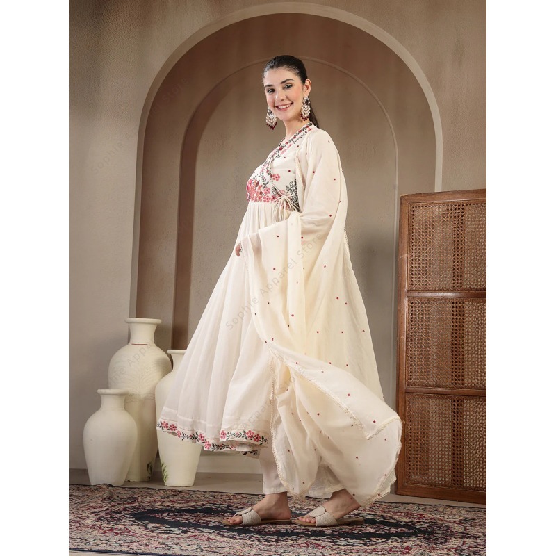 Witte katoenen Anarkali Kurti  - Summer Clothing Pakistan recensie en prijs