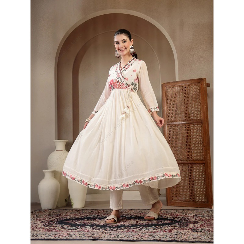 Witte katoenen Anarkali Kurti  - Summer Clothing Pakistan recensie en prijs
