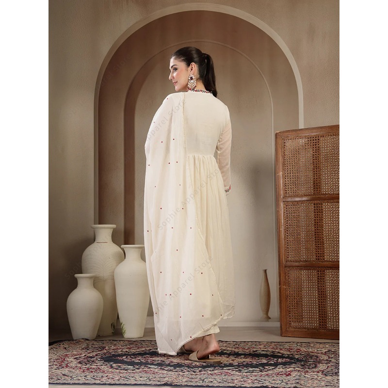 Witte katoenen Anarkali Kurti  - Summer Clothing Pakistan recensie en prijs